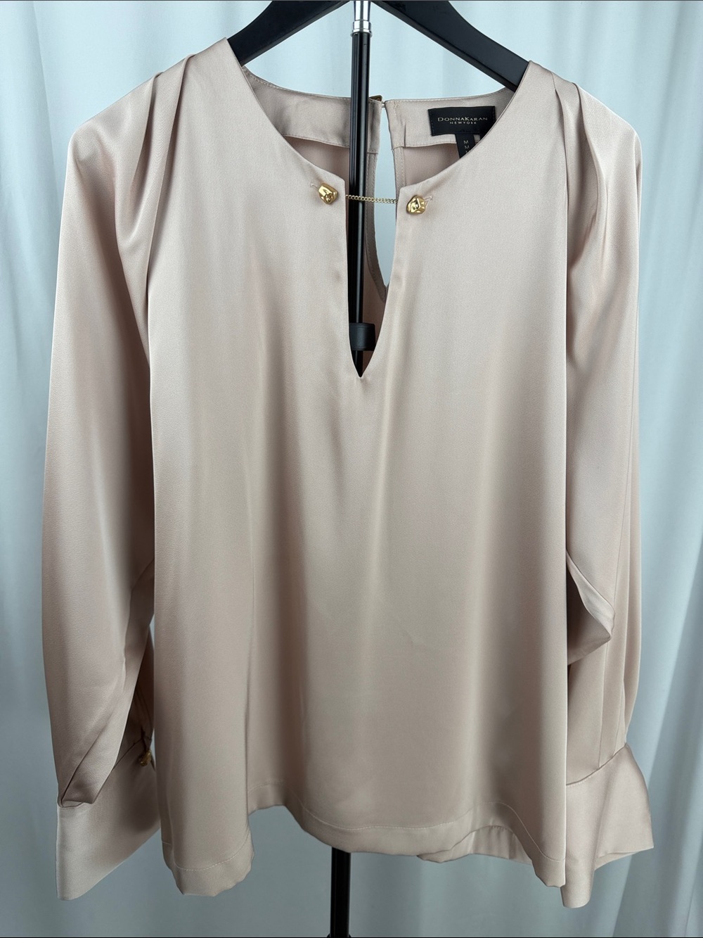 Donna Karan New York Blush Pink Gold Accent Blouse – Size Medium NWT